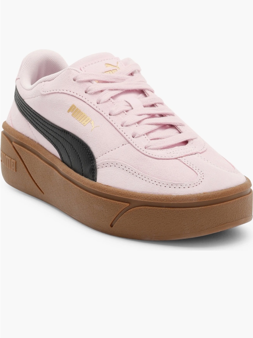 Puma Pink Suede Platform Sneaker with Black Formstrip and Gum Sole